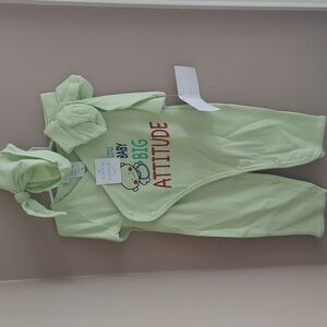 Rumble Tumble 3pc set - bodysuit cap mittens - green baby big attitude - 3-6mos